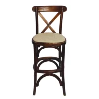 banco-crossback-1 Banco Crossback 01, madera de pino con respaldo de cruceta y asiento tapizado. No apilable.