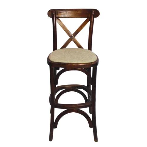 banco-crossback-1 Banco Crossback 01, madera de pino con respaldo de cruceta y asiento tapizado. No apilable.