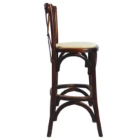 banco-madera-crossback-2 Banco de madera Crossback, madera de pino con respaldo de cruceta y asiento tapizado. No apilable.