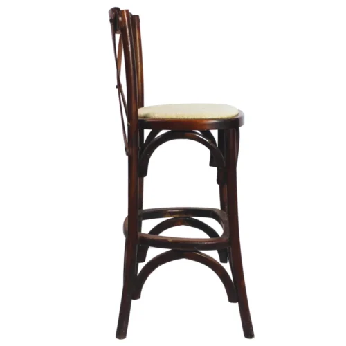 banco-madera-crossback-2 Banco de madera Crossback, madera de pino con respaldo de cruceta y asiento tapizado. No apilable.