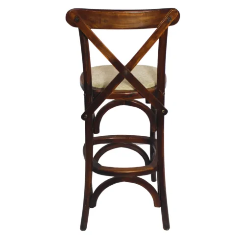 banco-madera-crossback-3 Banco de madera Crossback, madera de pino con respaldo de cruceta y asiento tapizado. No apilable.