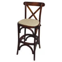 banco-madera-crossback-4 Banco de madera Crossback, madera de pino con respaldo de cruceta y asiento tapizado. No apilable.