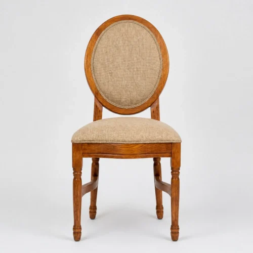 Silla Luis XV de madera de pino para eventos. Asiento y respaldo tapizado