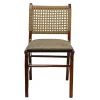Silla Argelia de madera de pino con respaldo de celulosa natural y asiento tapizado, no apilable