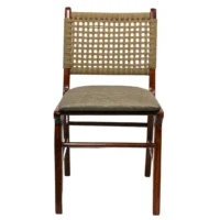 Silla Argelia de madera de pino con respaldo de celulosa natural y asiento tapizado, no apilable