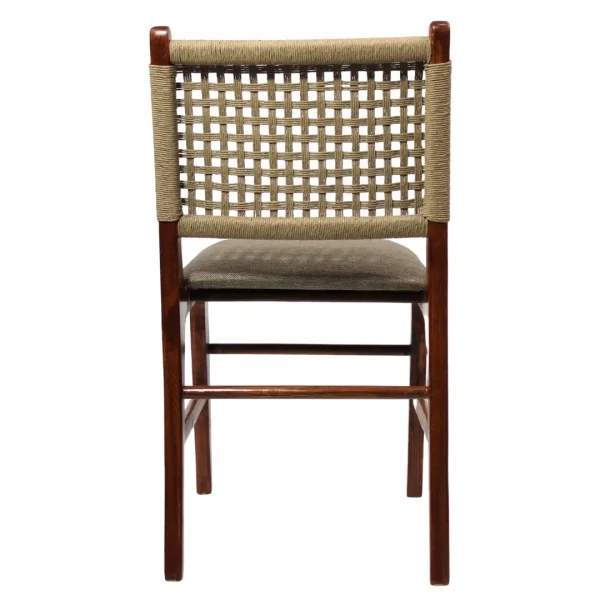 Silla Argelia de madera de pino con respaldo de celulosa natural y asiento tapizado, no apilable