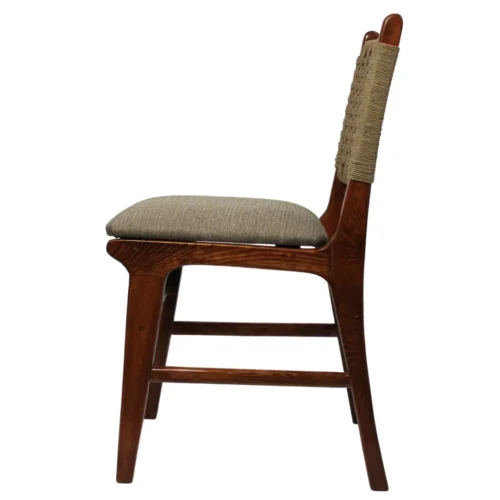 Silla Argelia de madera de pino con respaldo de celulosa natural y asiento tapizado, no apilable