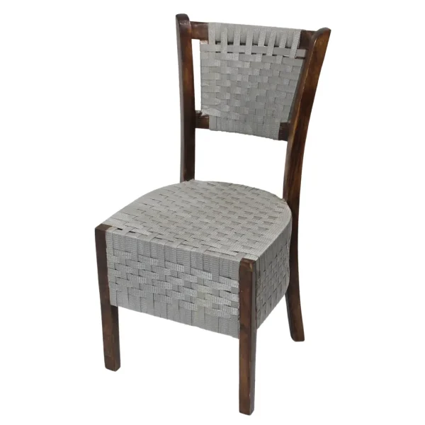 Silla Aroa de madera de pino con respaldo y asiento de polipropileno tejido, no apilable