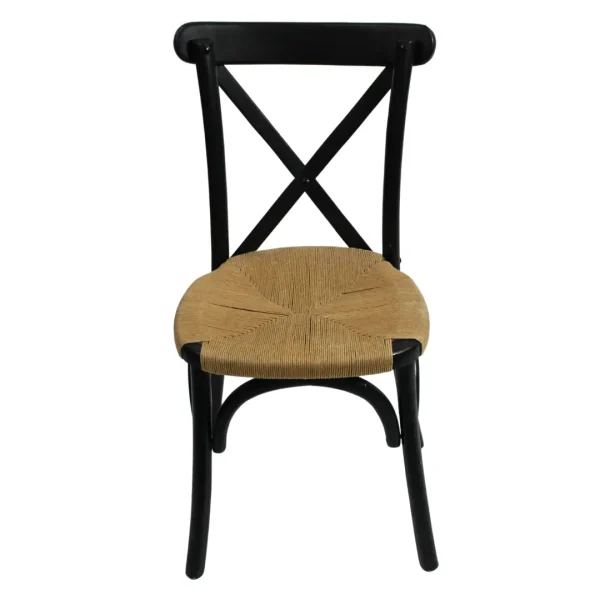 Silla Crossback Tejida con asiento de ratán sintético, apilable.