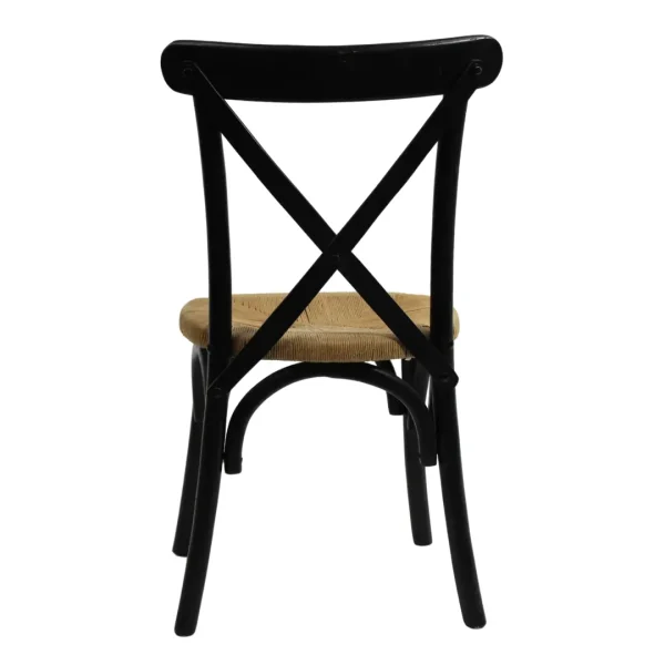 Silla Crossback Tejida con asiento de ratán sintético, apilable.