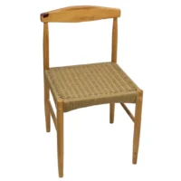 Silla Elbow Redonda de madera de pino con asiento de celulosa natural, no apilable.