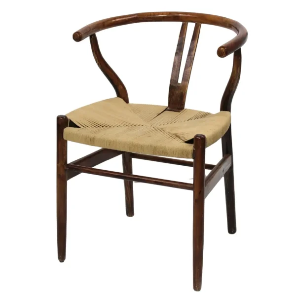Silla Wishbone Tejido de madera de pino con asiento de celulosa natural, no apilable.
