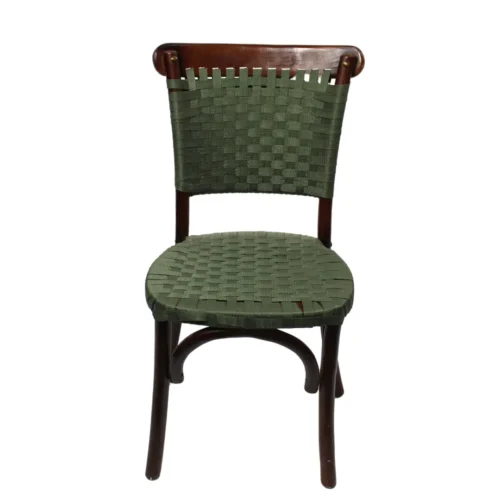 Silla Tejeda 02 de madera de pino con respaldo y asiento de polipropileno tejido, apilable
