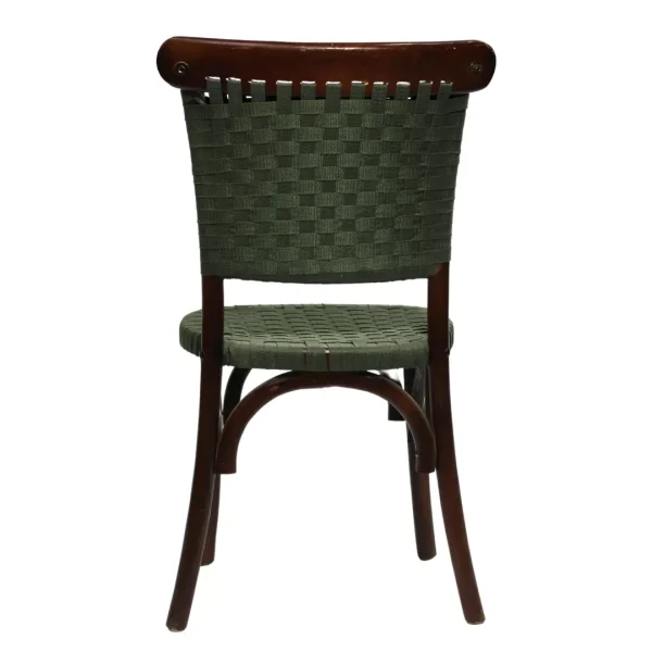 Silla Cleo de madera de pino con respaldo y asiento de polipropileno tejido, apilable