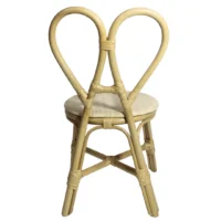Silla Conejo hecha de madera de pino para niños, respaldo en forma de orejas de conejo con ratán sintético, asiento tapizado. Apilable, adecuada para interior.