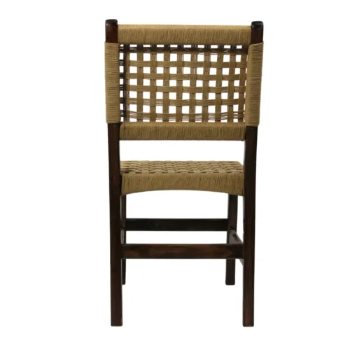 Silla Cordelia de madera de pino, respaldo y asiento con tejido de celulosa natural, no apilable.