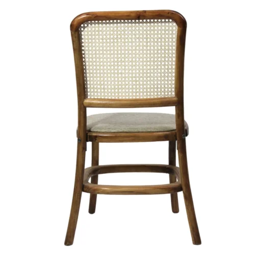 Silla Felisa Tapizado de madera de pino con respaldo de bejuco sintético y asiento tapizado, apilable.