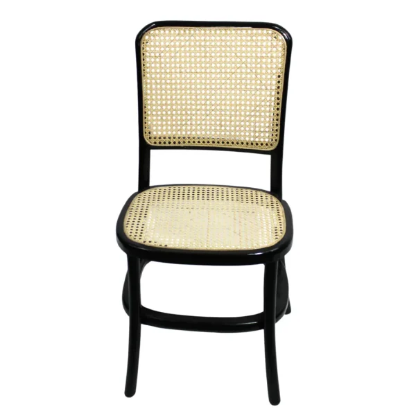 Silla Felisa Tejido de madera de pino con respaldo y asiento de bejuco sintético, apilable.