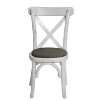 Silla infantil crossback de madera de pino para niños, respaldo con cruceta de madera, asiento tapizado. Apilable, adecuada para interior.