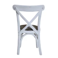 Silla infantil crossback de madera de pino para niños, respaldo con cruceta de madera, asiento tapizado. Apilable, adecuada para interior.