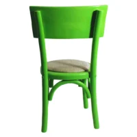 Silla Novack infantil de madera de pino infantil, color verde, respaldo de madera, asiento tapizado en color beige, apilable, adecuada para interior.
