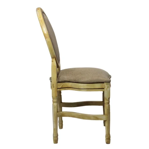 Silla Luis XV Tapizada de madera de pino, respaldo y asiento tapizados. Apilable, adecuada para interior.