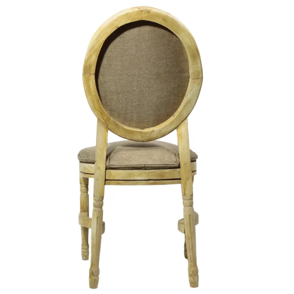 Silla Luis XV Tapizada de madera de pino, respaldo y asiento tapizados. Apilable, adecuada para interior.