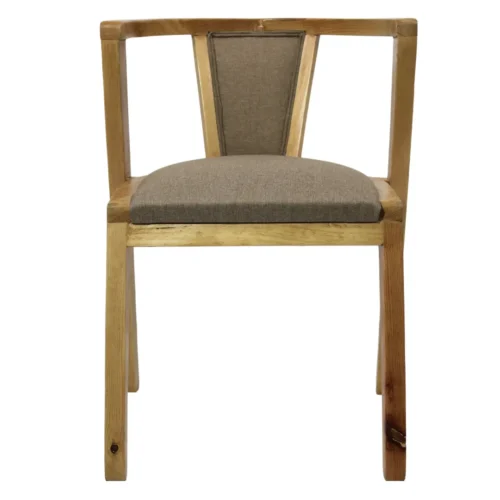Silla Suecia de madera de pino con respaldo y asiento tapizados, no apilable.