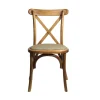 Silla Crossback 01 de madera de pino con respaldo de cruceta y asiento tapizado, apilable