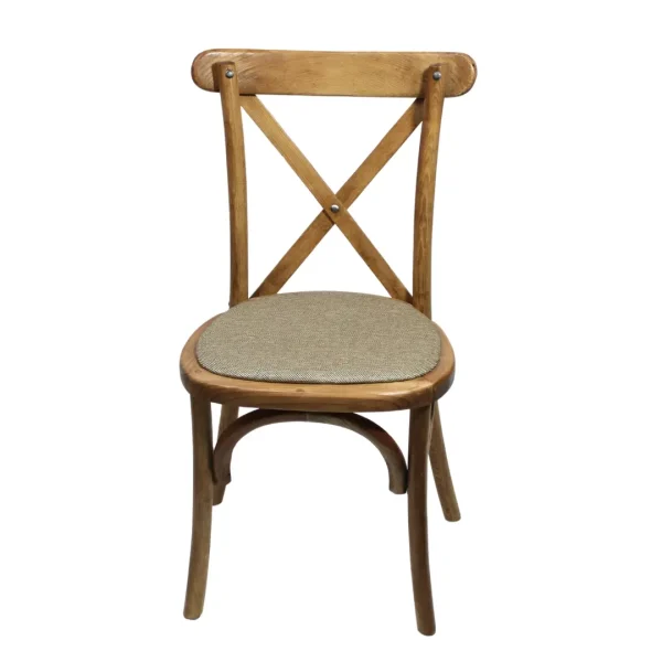 Silla Crossback Tapizada de madera de pino con respaldo de cruceta y asiento tapizado, apilable
