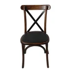 Silla Crossback de respaldo metálico y asiento tapizado, apilable.