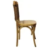 Silla Tejeda Mimbre de madera de pino, respaldo tejido en mimbre, asiento de madera, apilable, adecuada para interior.