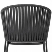 Silla Malibú metálica, de acero tubular, detalle respaldo tejido en cinta de polipropileno.