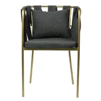 Silla Camila 02 metálica, de acero tubular, respaldo tejido en tela, asiento de metal con cojín desmontable y tapizado. Apilable, adecuada para interior.