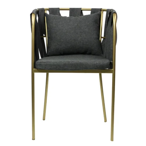 Silla Camila 02 metálica, de acero tubular, respaldo tejido en tela, asiento de metal con cojín desmontable y tapizado. Apilable, adecuada para interior.