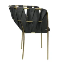 Silla Camila Redonda metálica, de acero tubular, respaldo tejido en tela, asiento de metal con cojín desmontable y tapizado. Apilable, adecuada para interior.