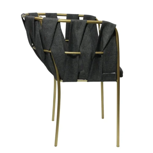 Silla Camila Redonda metálica, de acero tubular, respaldo tejido en tela, asiento de metal con cojín desmontable y tapizado. Apilable, adecuada para interior.