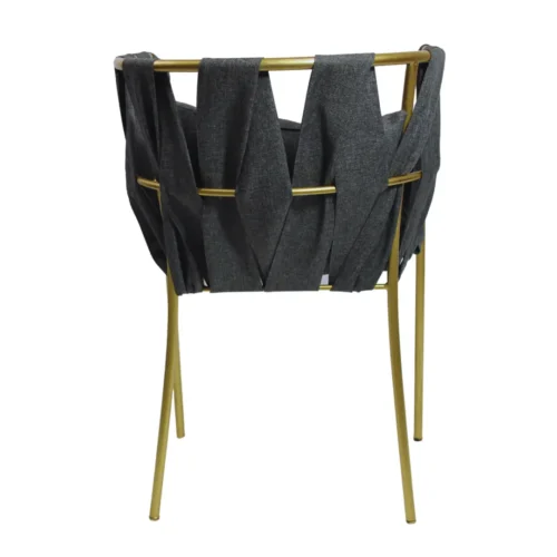 Silla Camila Redonda metálica, de acero tubular, respaldo tejido en tela, asiento de metal con cojín desmontable y tapizado. Apilable, adecuada para interior.