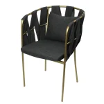 Silla Camila Redonda metálica, de acero tubular, respaldo tejido en tela, asiento de metal con cojín desmontable y tapizado. Apilable, adecuada para interior.
