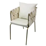 Silla Camila 01 de acero tubular, respaldo cuadrado tejido en tela, asiento de metal con cojín desmontable y tapizado. Apilable, adecuada para interior.