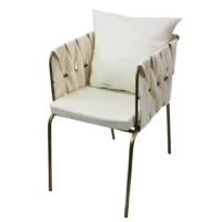 Silla Camila 01 de acero tubular, respaldo cuadrado tejido en tela, asiento de metal con cojín desmontable y tapizado. Apilable, adecuada para interior.