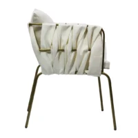 Silla Camila metálica, de acero tubular, respaldo cuadrado tejido en tela, asiento de metal con cojín desmontable y tapizado. Apilable, adecuada para interior.