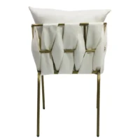 Silla Camila metálica, de acero tubular, respaldo cuadrado tejido en tela, asiento de metal con cojín desmontable y tapizado. Apilable, adecuada para interior.