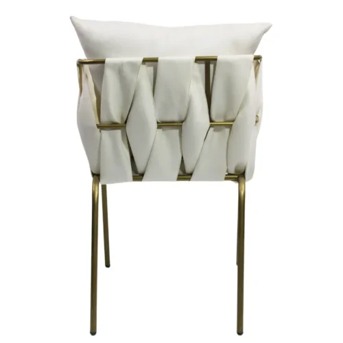 Silla Camila metálica, de acero tubular, respaldo cuadrado tejido en tela, asiento de metal con cojín desmontable y tapizado. Apilable, adecuada para interior.