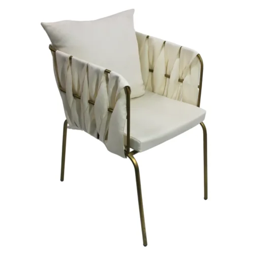 Silla Camila metálica, de acero tubular, respaldo cuadrado tejido en tela, asiento de metal con cojín desmontable y tapizado. Apilable, adecuada para interior.