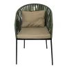 Silla Malibú metálica, de acero tubular, respaldo tejido en cinta de polipropileno, asiento de metal con cojín tapizado desmontable. Apilable, adecuada para interior.