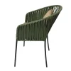 Silla Malibú metálica, de acero tubular, respaldo tejido en cinta de polipropileno, asiento de metal con cojín tapizado desmontable. Apilable, adecuada para interior.