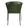 Silla Malibú metálica, de acero tubular, respaldo tejido en cinta de polipropileno, asiento de metal con cojín tapizado desmontable. Apilable, adecuada para interior.