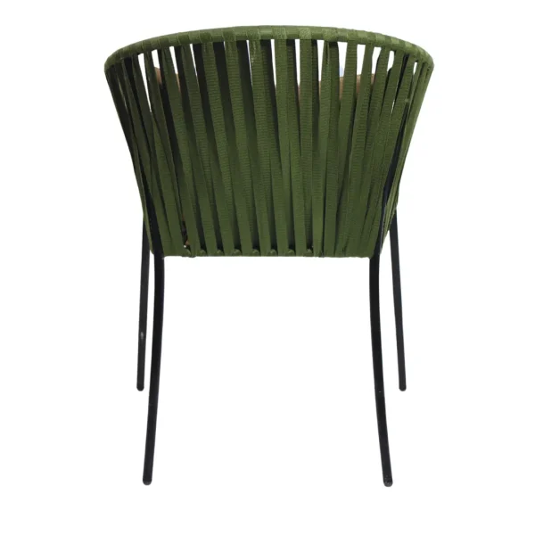 Silla Malibú metálica, de acero tubular, respaldo tejido en cinta de polipropileno, asiento de metal con cojín tapizado desmontable. Apilable, adecuada para interior.