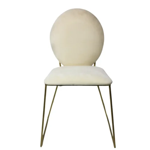 Silla Ovalo 02 metálica, de varilla sólida con respaldo y asiento tapizados color blanco. Apilable, adecuada para interior.